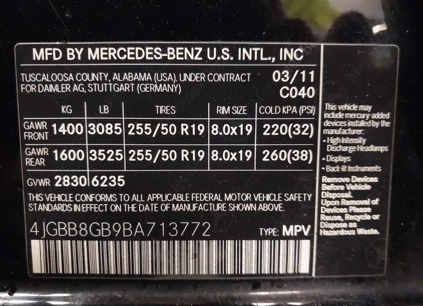 Photo 9 of 2011 Mercedes-benz Ml 350 4MATIC (VIN 4JGBB8GB9BA713772)