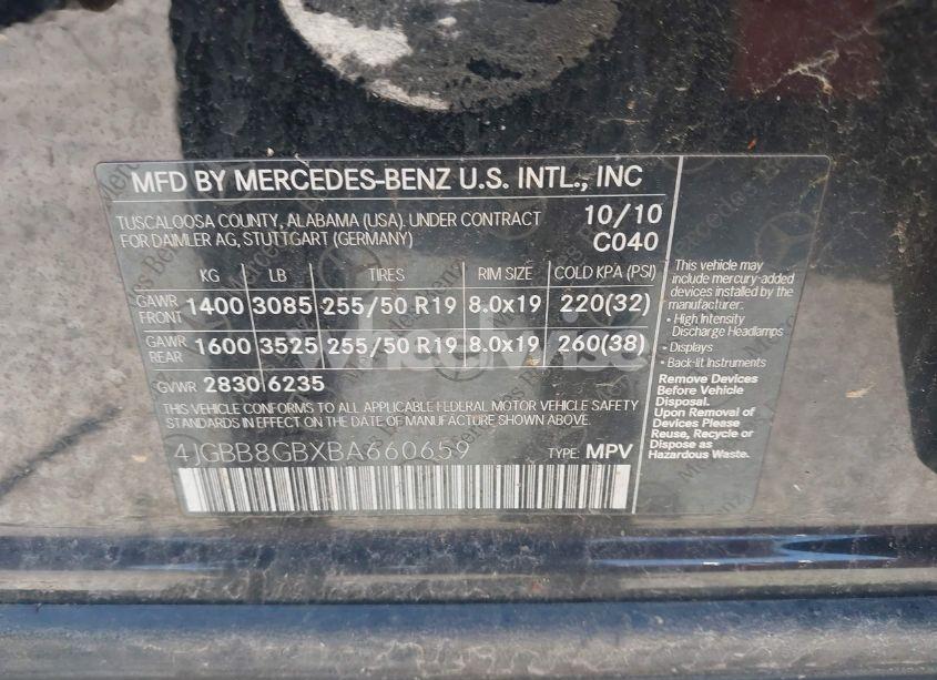 Photo 9 of 2011 Mercedes-benz Ml 350 4MATIC (VIN 4JGBB8GBXBA660659)