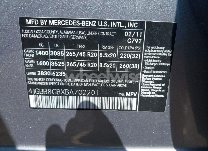 Photo 9 of 2011 Mercedes-benz Ml 350 4MATIC (VIN 4JGBB8GBXBA702201)