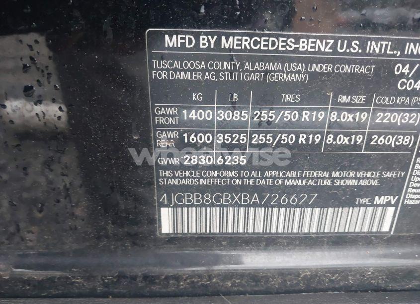 Photo 9 of 2011 Mercedes-benz Ml 350 4MATIC (VIN 4JGBB8GBXBA726627)