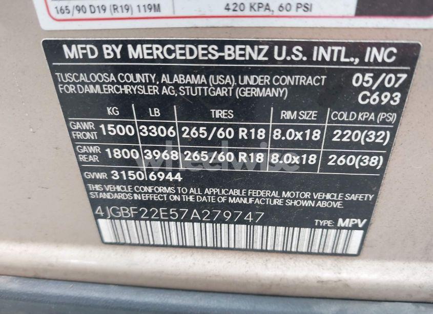 Photo 9 of 2007 Mercedes-benz Gl 320 CDI 4MATIC (VIN 4JGBF22E57A279747)