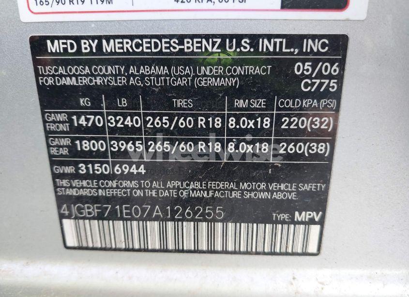 Photo 9 of 2007 Mercedes-benz Gl 450 4MATIC (VIN 4JGBF71E07A126255)