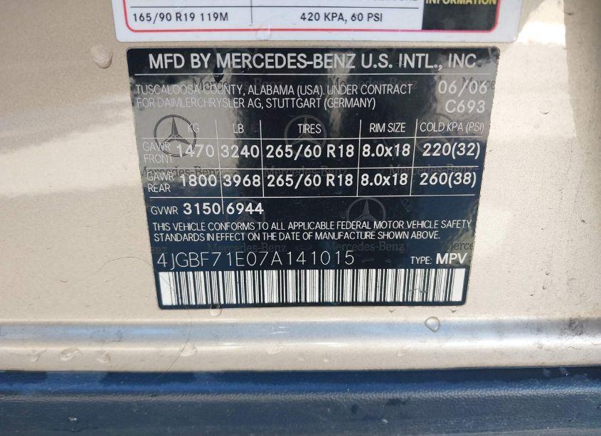 Photo 9 of 2007 Mercedes-benz Gl 450 4MATIC (VIN 4JGBF71E07A141015)