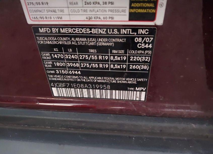 Photo 9 of 2008 Mercedes-benz Gl 450 4MATIC (VIN 4JGBF71E08A319958)