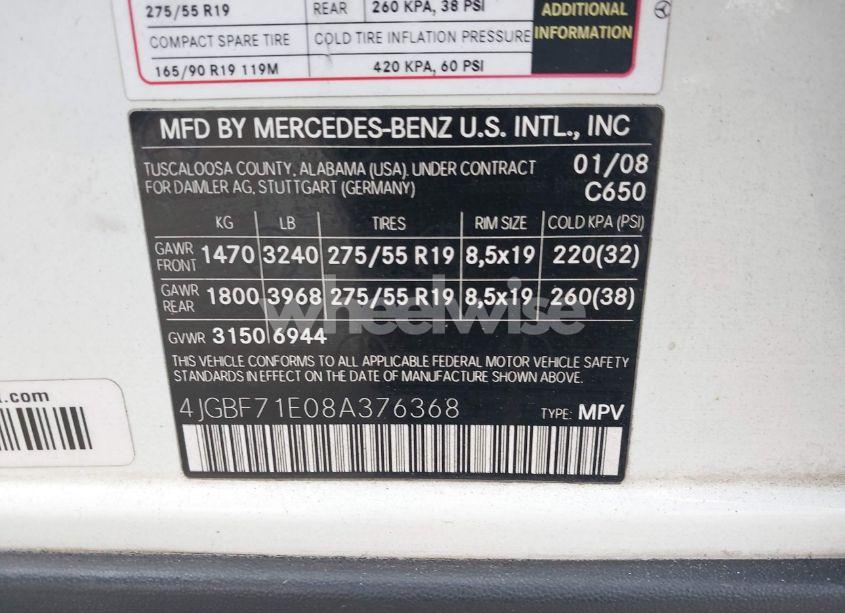 Photo 9 of 2008 Mercedes-benz Gl 450 4MATIC (VIN 4JGBF71E08A376368)