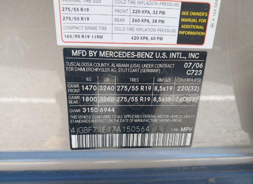 Photo 9 of 2007 Mercedes-benz Gl 450 4MATIC (VIN 4JGBF71E17A150564)