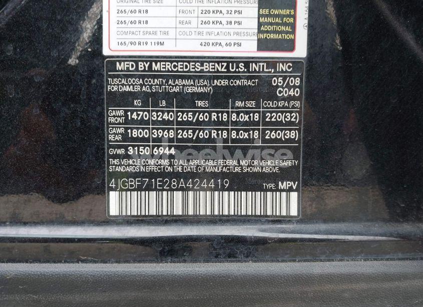 Photo 9 of 2008 Mercedes-benz Gl 450 4MATIC (VIN 4JGBF71E28A424419)