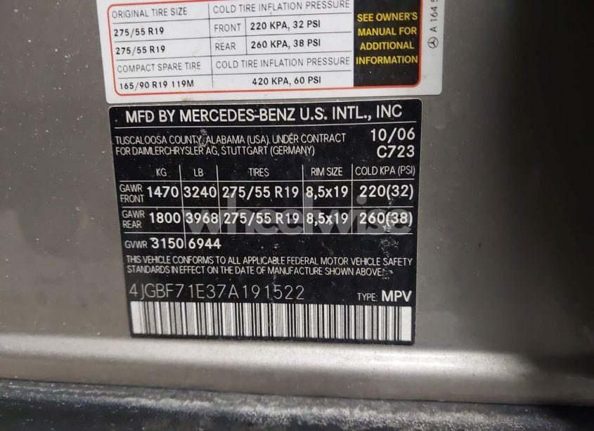 Photo 9 of 2007 Mercedes-benz Gl 450 4MATIC (VIN 4JGBF71E37A191522)
