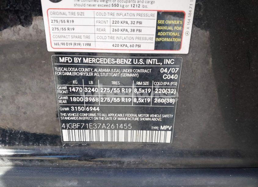 Photo 9 of 2007 Mercedes-benz Gl 450 4MATIC (VIN 4JGBF71E37A261455)