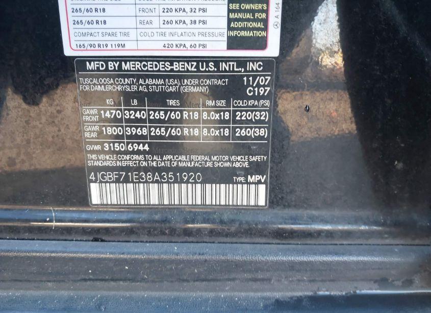 Photo 9 of 2008 Mercedes-benz Gl 450 4MATIC (VIN 4JGBF71E38A351920)