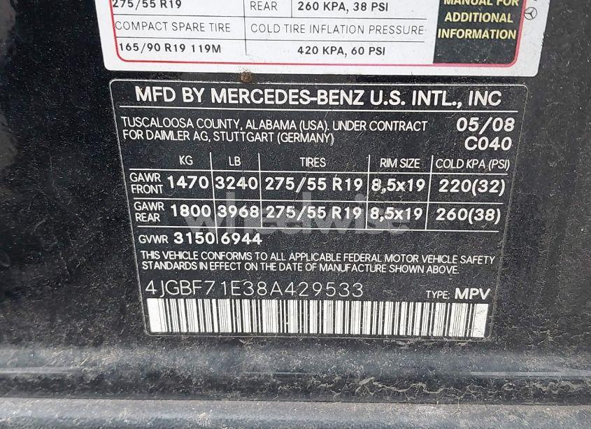 Photo 9 of 2008 Mercedes-benz Gl 450 4MATIC (VIN 4JGBF71E38A429533)