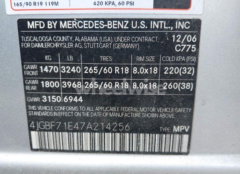 Photo 9 of 2007 Mercedes-benz Gl 450 4MATIC (VIN 4JGBF71E47A214256)