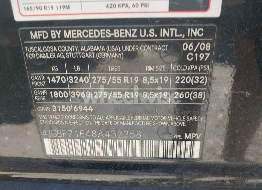 Photo 9 of 2008 Mercedes-benz Gl 450 4MATIC (VIN 4JGBF71E48A432358)
