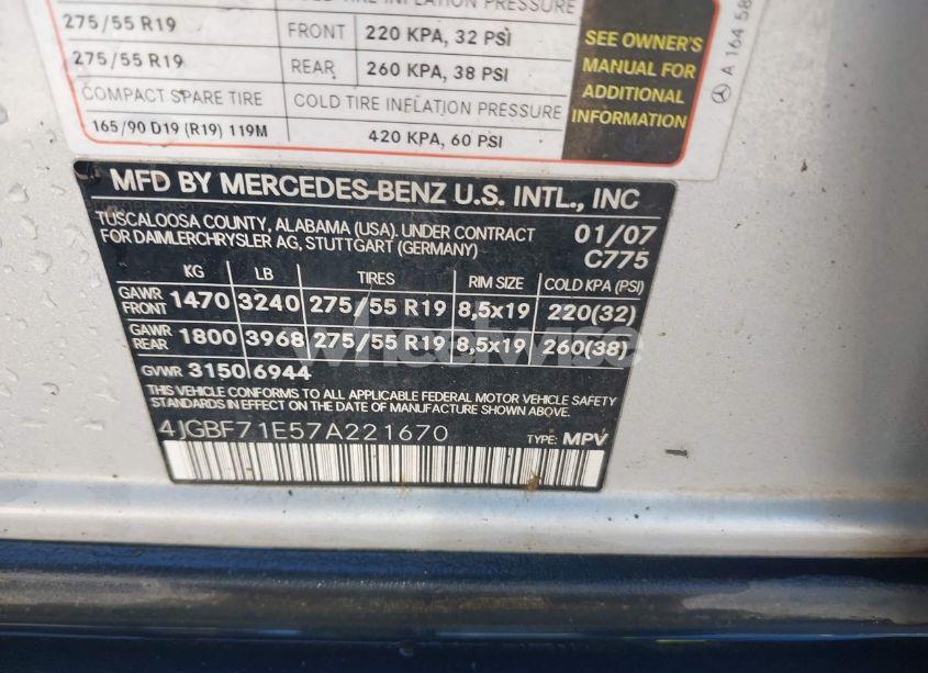 Photo 9 of 2007 Mercedes-benz Gl 450 4MATIC (VIN 4JGBF71E57A221670)