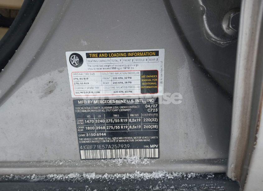 Photo 9 of 2007 Mercedes-benz Gl 450 4MATIC (VIN 4JGBF71E57A257939)