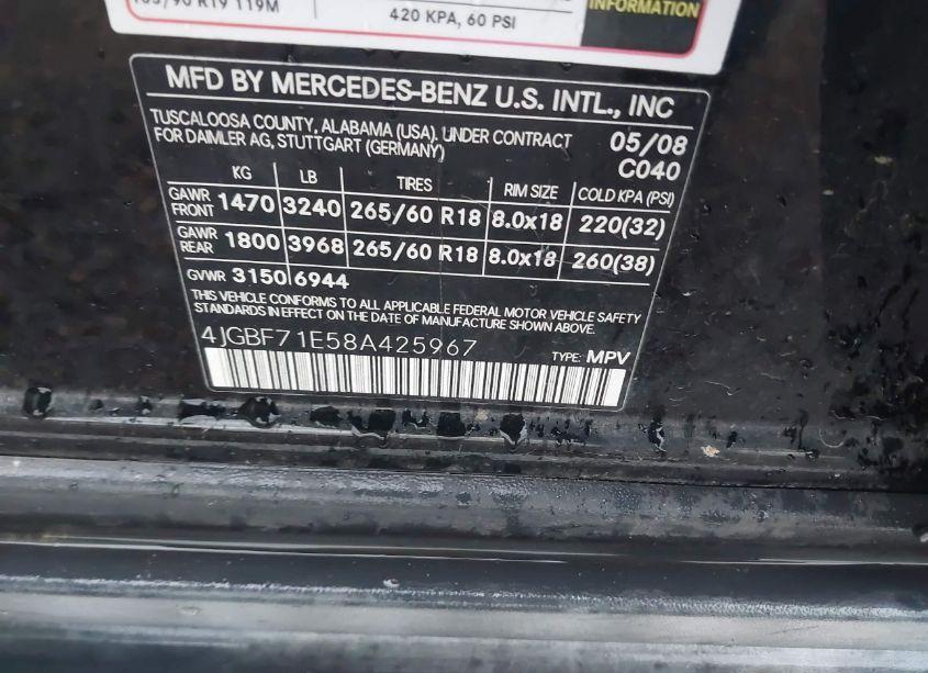 Photo 9 of 2008 Mercedes-benz Gl 450 4MATIC (VIN 4JGBF71E58A425967)