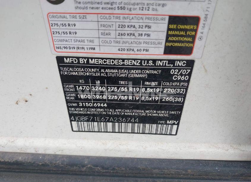 Photo 9 of 2007 Mercedes-benz Gl 450 4MATIC (VIN 4JGBF71E67A236744)