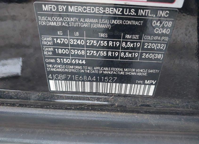 Photo 9 of 2008 Mercedes-benz Gl 450 4MATIC (VIN 4JGBF71E68A411527)