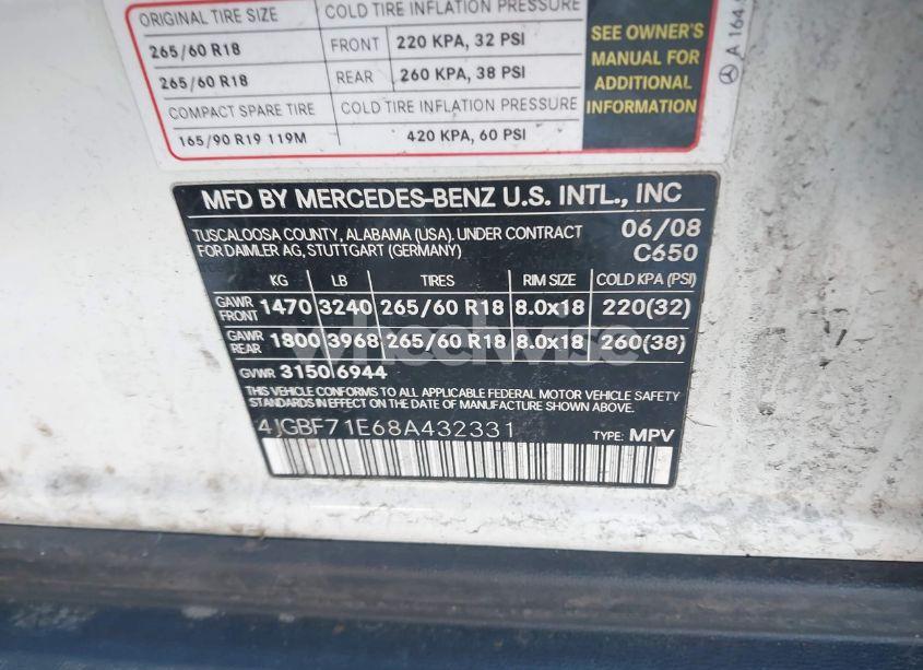 Photo 9 of 2008 Mercedes-benz Gl 450 4MATIC (VIN 4JGBF71E68A432331)