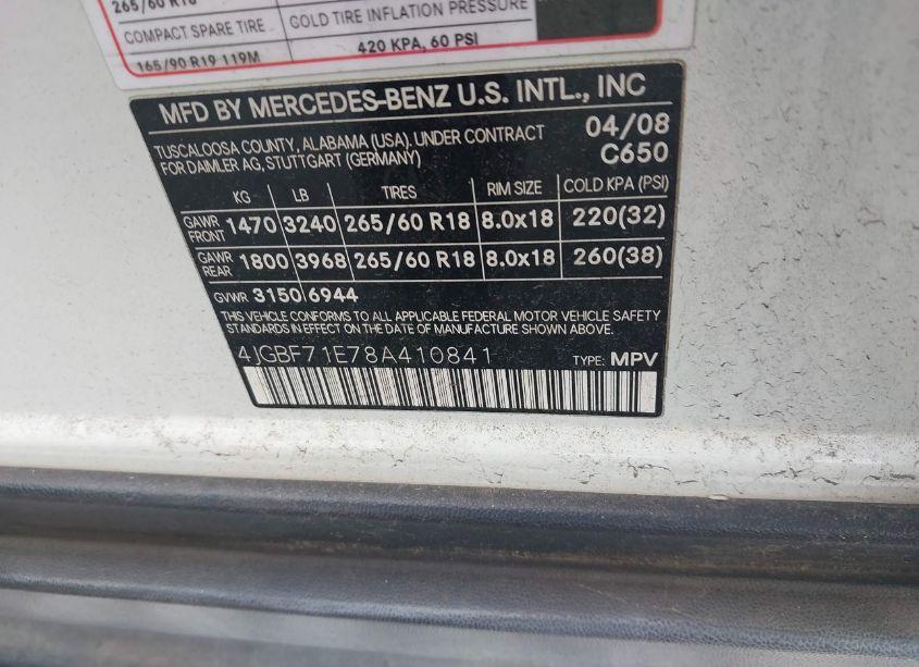 Photo 9 of 2008 Mercedes-benz Gl 450 4MATIC (VIN 4JGBF71E78A410841)