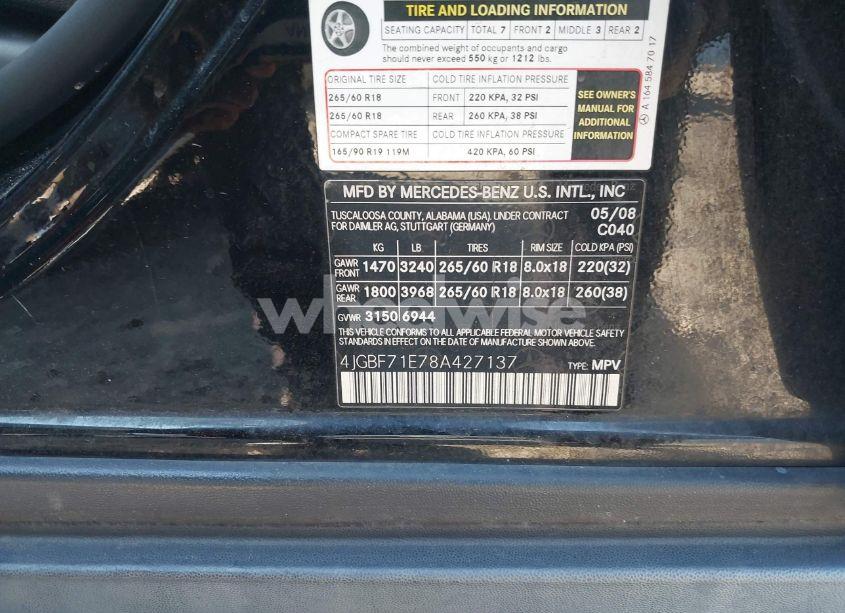 Photo 9 of 2008 Mercedes-benz Gl 450 4MATIC (VIN 4JGBF71E78A427137)