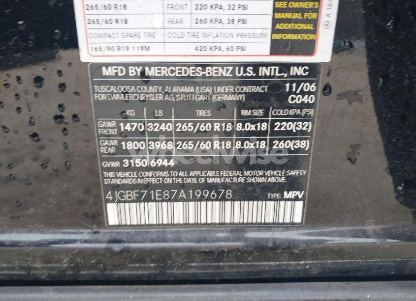 Photo 9 of 2007 Mercedes-benz Gl 450 4MATIC (VIN 4JGBF71E87A199678)