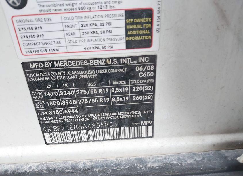 Photo 9 of 2008 Mercedes-benz Gl 450 4MATIC (VIN 4JGBF71E88A435585)