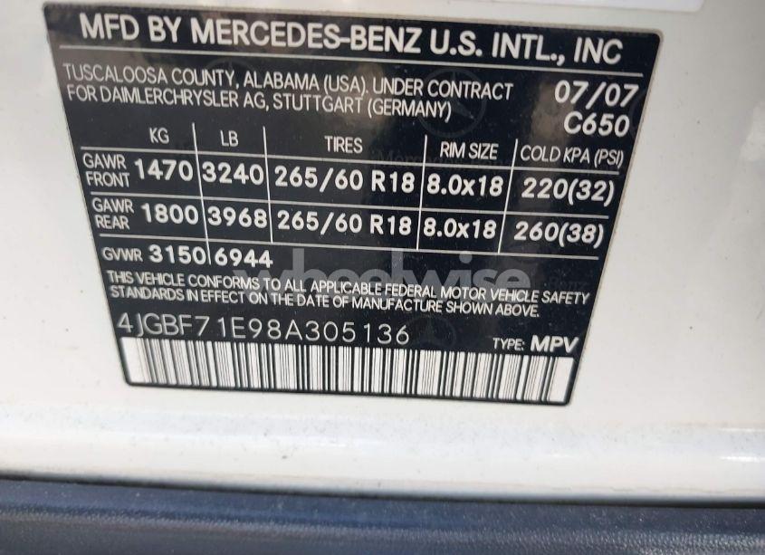 Photo 9 of 2008 Mercedes-benz Gl 450 4MATIC (VIN 4JGBF71E98A305136)