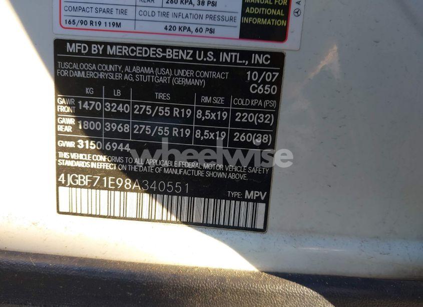 Photo 9 of 2008 Mercedes-benz Gl 450 4MATIC (VIN 4JGBF71E98A340551)