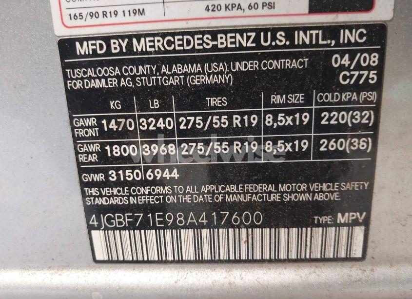 Photo 9 of 2008 Mercedes-benz Gl 450 4MATIC (VIN 4JGBF71E98A417600)