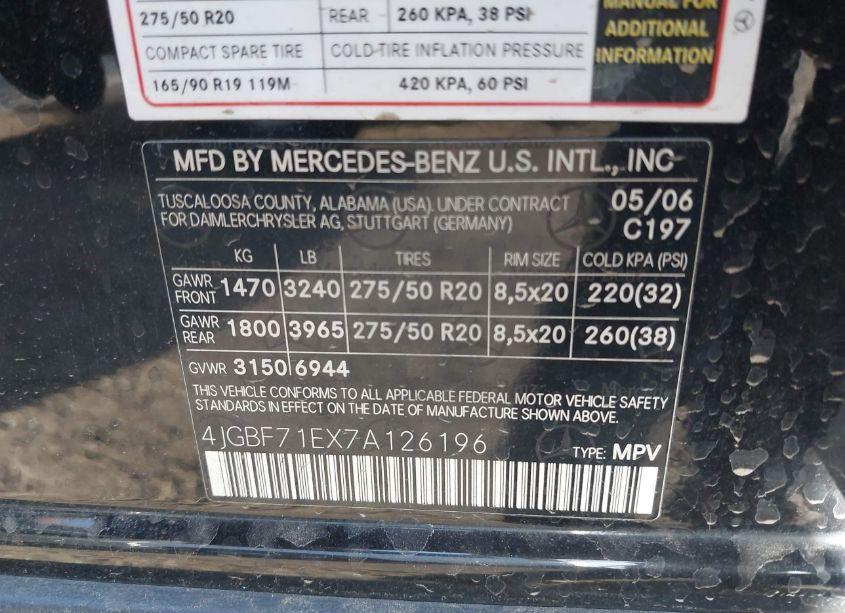 Photo 9 of 2007 Mercedes-benz Gl 450 4MATIC (VIN 4JGBF71EX7A126196)