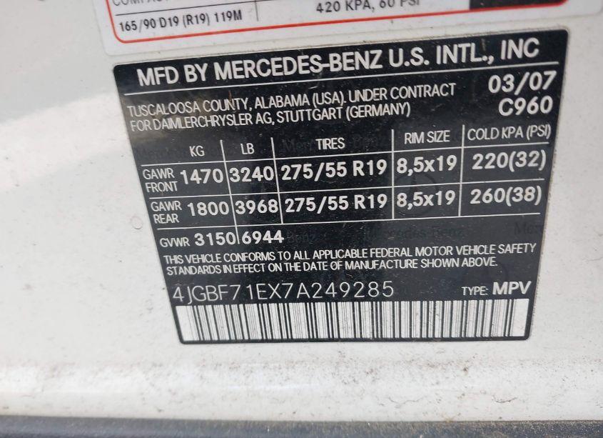 Photo 9 of 2007 Mercedes-benz Gl 450 4MATIC (VIN 4JGBF71EX7A249285)