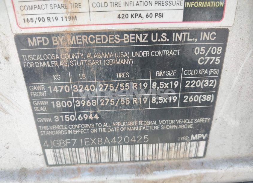 Photo 9 of 2008 Mercedes-benz Gl 450 4MATIC (VIN 4JGBF71EX8A420425)