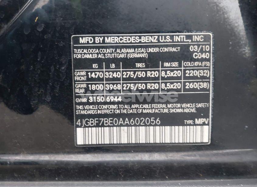 Photo 9 of 2010 Mercedes-benz Gl 450 4MATIC (VIN 4JGBF7BE0AA602056)