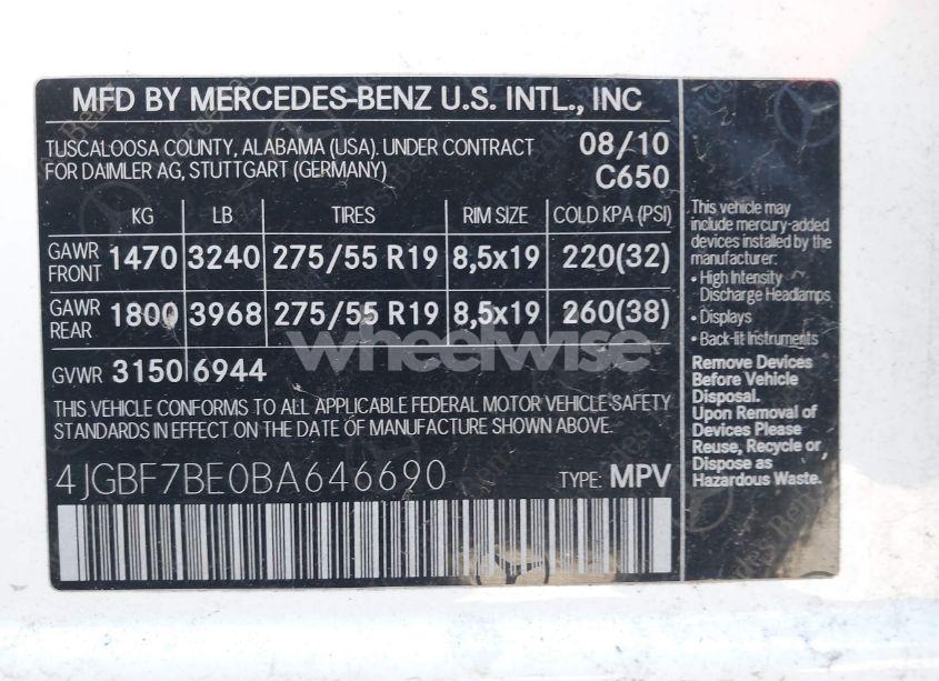 Photo 9 of 2011 Mercedes-benz Gl 450 4MATIC (VIN 4JGBF7BE0BA646690)