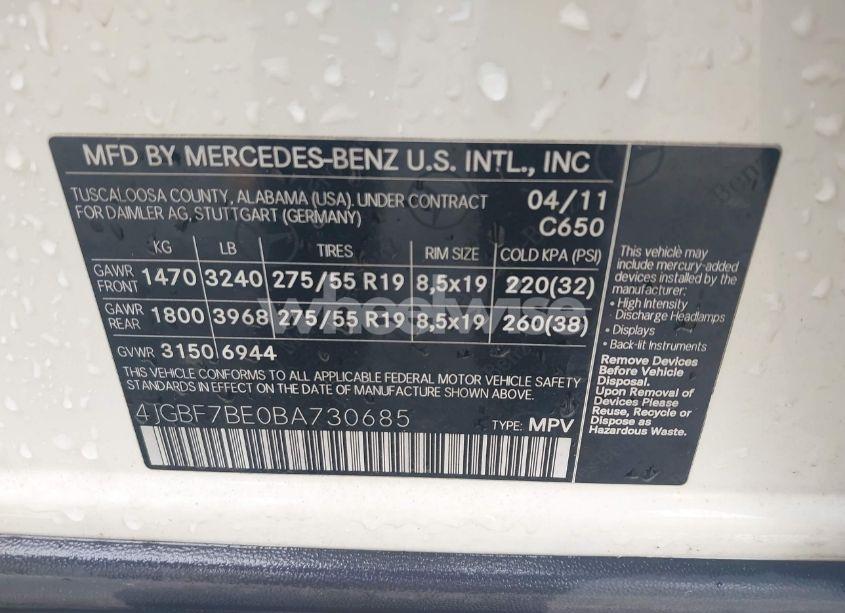 Photo 9 of 2011 Mercedes-benz Gl 450 4MATIC (VIN 4JGBF7BE0BA730685)