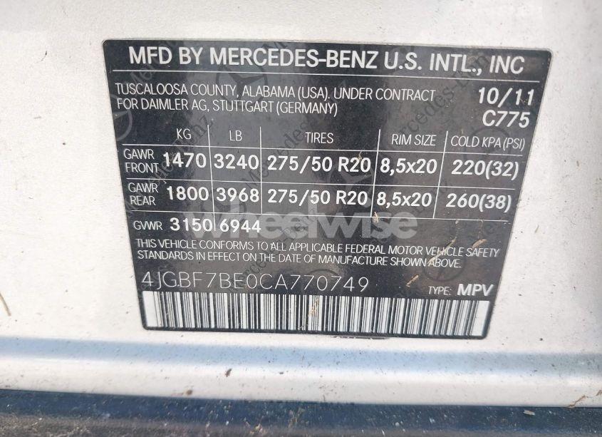 Photo 9 of 2012 Mercedes-benz Gl 450 4MATIC (VIN 4JGBF7BE0CA770749)