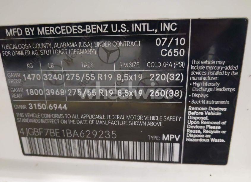 Photo 9 of 2011 Mercedes-benz Gl 450 4MATIC (VIN 4JGBF7BE1BA629235)