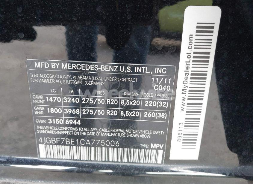 Photo 9 of 2012 Mercedes-benz Gl 450 4MATIC (VIN 4JGBF7BE1CA775006)