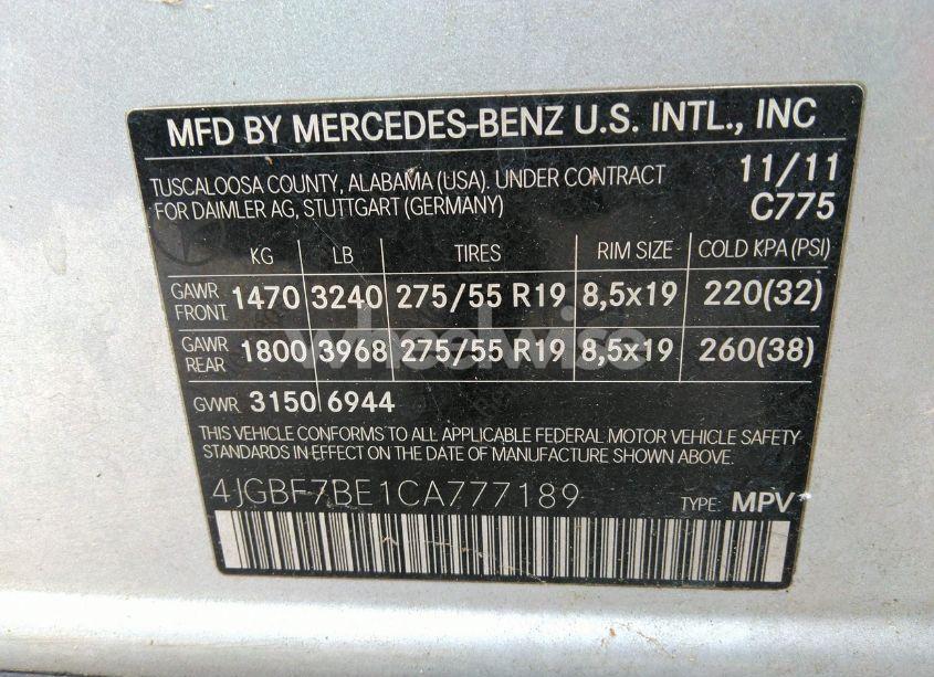 Photo 9 of 2012 Mercedes-benz Gl 450 4MATIC (VIN 4JGBF7BE1CA777189)