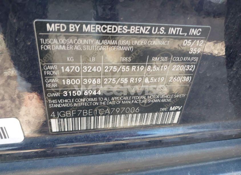 Photo 9 of 2012 Mercedes-benz Gl 450 4MATIC (VIN 4JGBF7BE1CA797006)