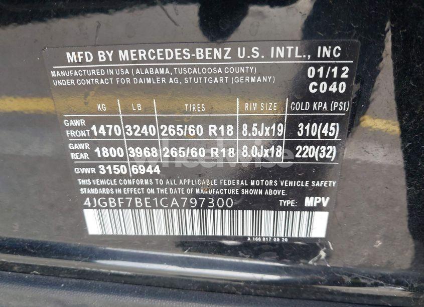 Photo 9 of 2012 Mercedes-benz Gl 450 4MATIC (VIN 4JGBF7BE1CA797300)