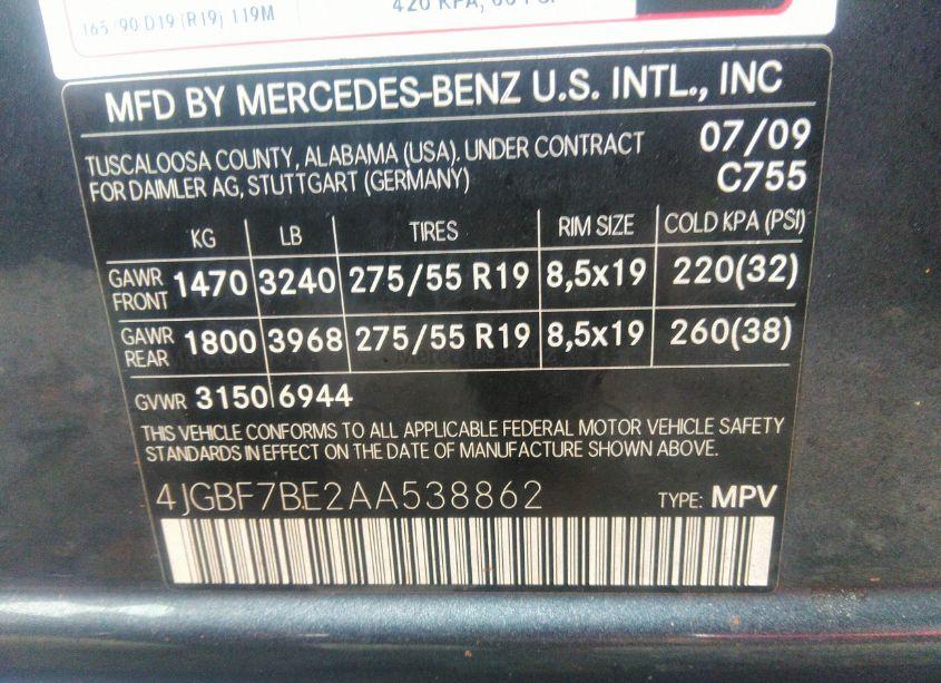 Photo 9 of 2010 Mercedes-benz Gl 450 4MATIC (VIN 4JGBF7BE2AA538862)