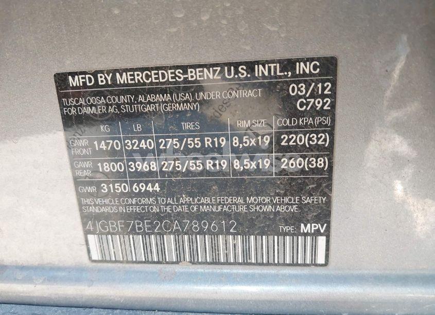 Photo 9 of 2012 Mercedes-benz Gl 450 4MATIC (VIN 4JGBF7BE2CA789612)