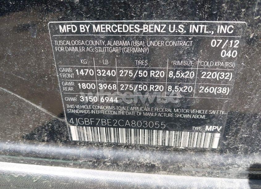 Photo 9 of 2012 Mercedes-benz Gl 450 4MATIC (VIN 4JGBF7BE2CA803055)