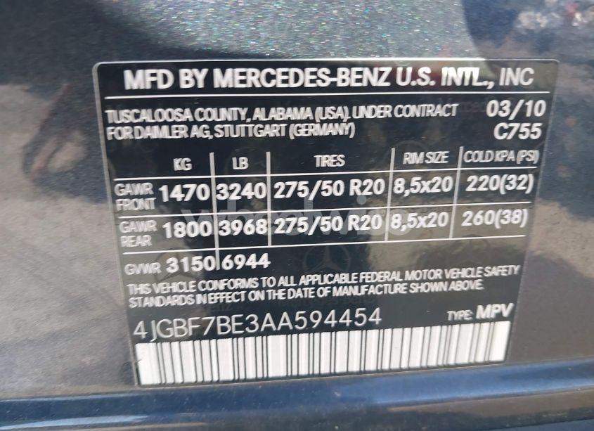 Photo 9 of 2010 Mercedes-benz Gl 450 4MATIC (VIN 4JGBF7BE3AA594454)