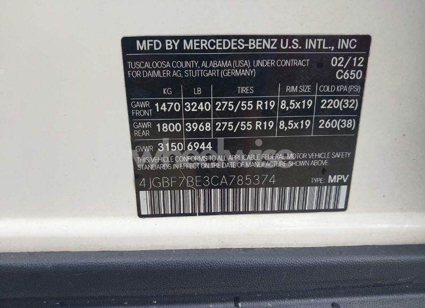 Photo 9 of 2012 Mercedes-benz Gl 450 4MATIC (VIN 4JGBF7BE3CA785374)