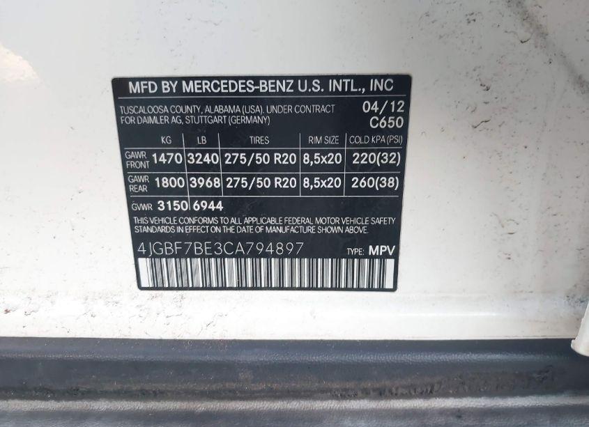 Photo 9 of 2012 Mercedes-benz Gl 450 4MATIC (VIN 4JGBF7BE3CA794897)