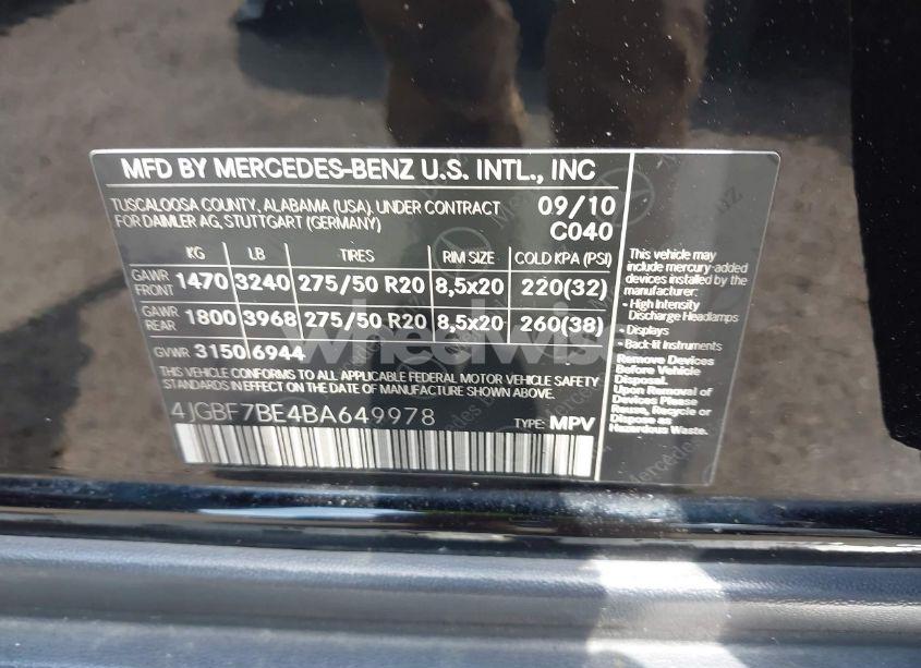 Photo 9 of 2011 Mercedes-benz Gl 450 4MATIC (VIN 4JGBF7BE4BA649978)