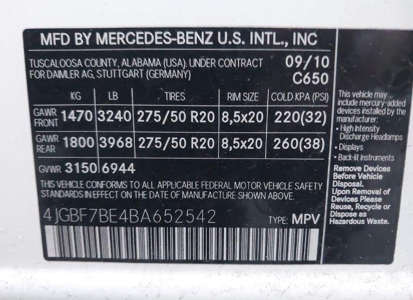 Photo 9 of 2011 Mercedes-benz Gl 450 4MATIC (VIN 4JGBF7BE4BA652542)